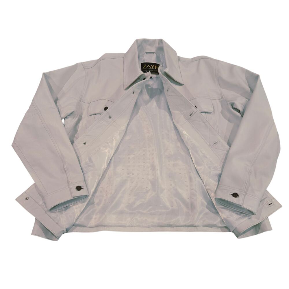 NWOT Zayn Men's 100% Leather Trucker Jacket White 4XL - Picture 4 of 13